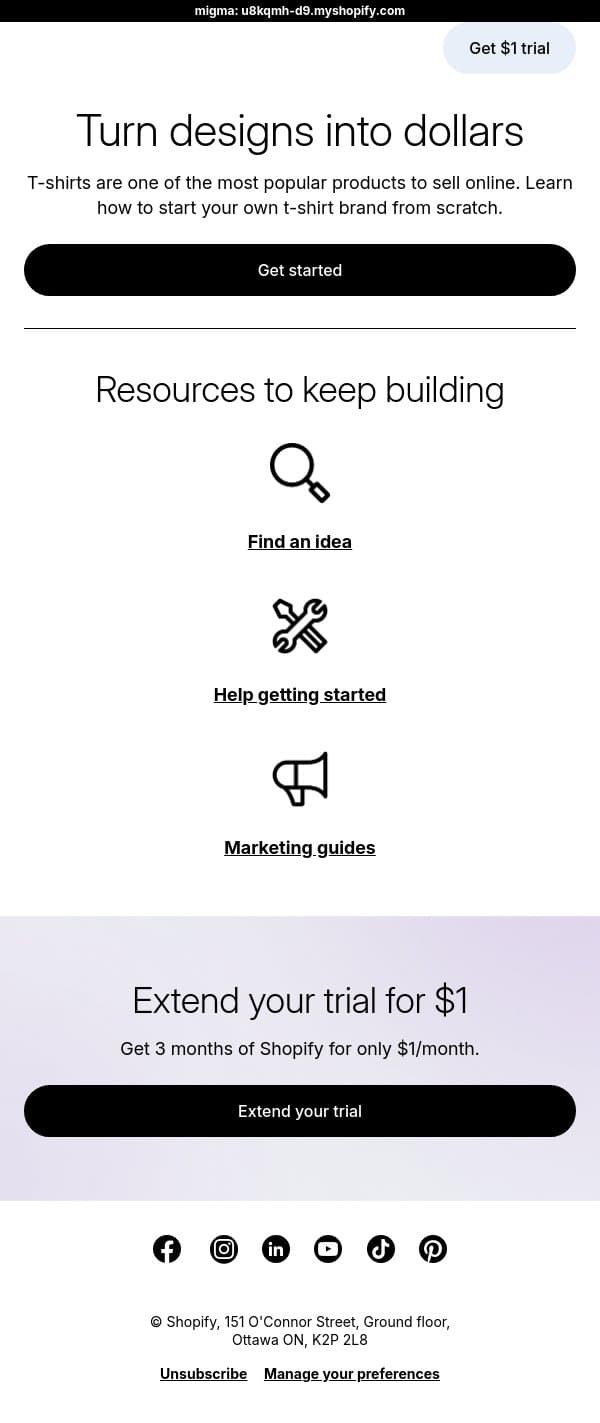 👕 Start a t-shirt brand from scratch email from LinkPop screenshot