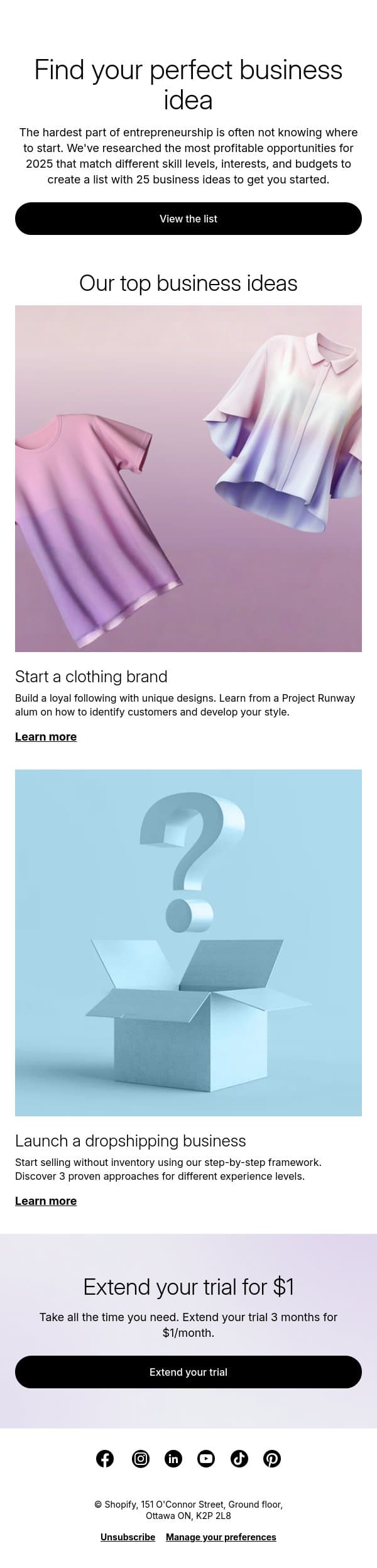 Find your perfect business idea email from LinkPop screenshot
