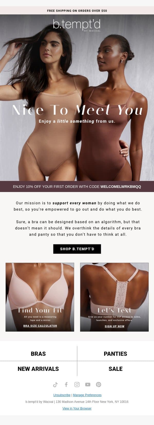 Welcome to b.tempt'd! Your 10% Off Code Is Here email from Lively screenshot