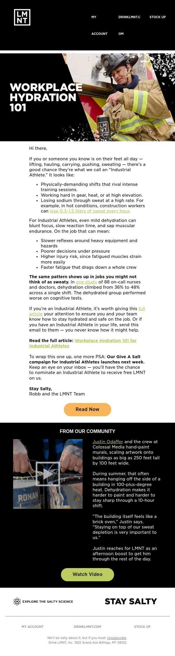 If you work one of these jobs, you’re an athlete email from LMNT screenshot