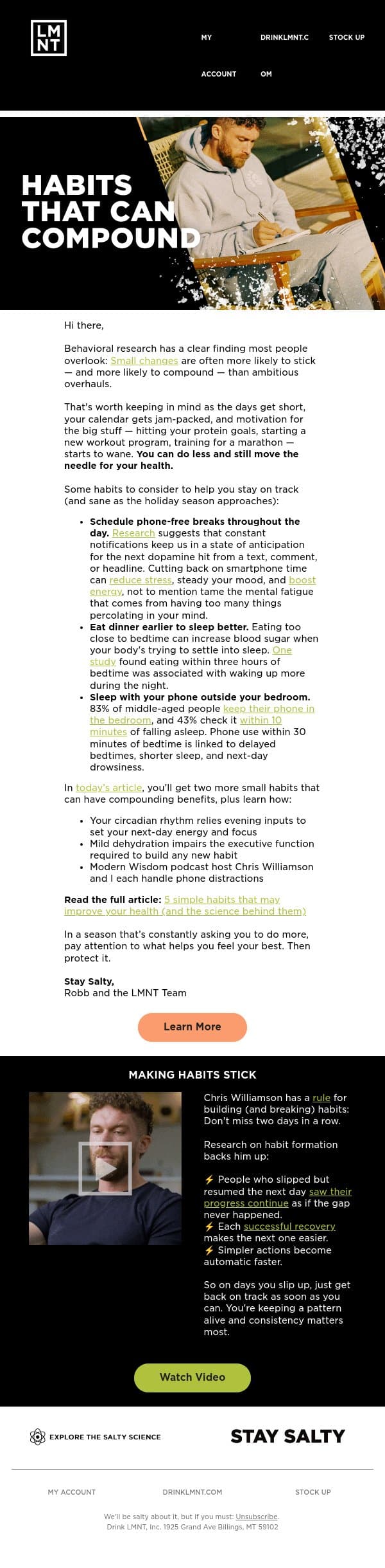 The case for doing less email from LMNT screenshot