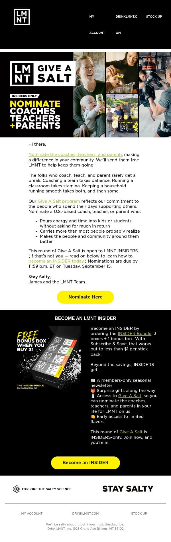 Send LMNT to coaches, teachers, & parents email from LMNT screenshot