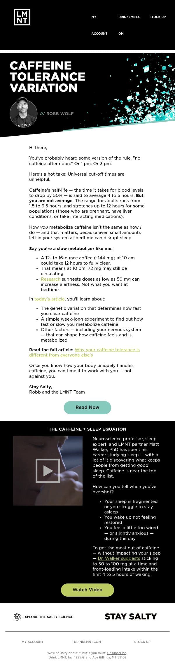 Why your caffeine tolerance is unique to you email from LMNT screenshot