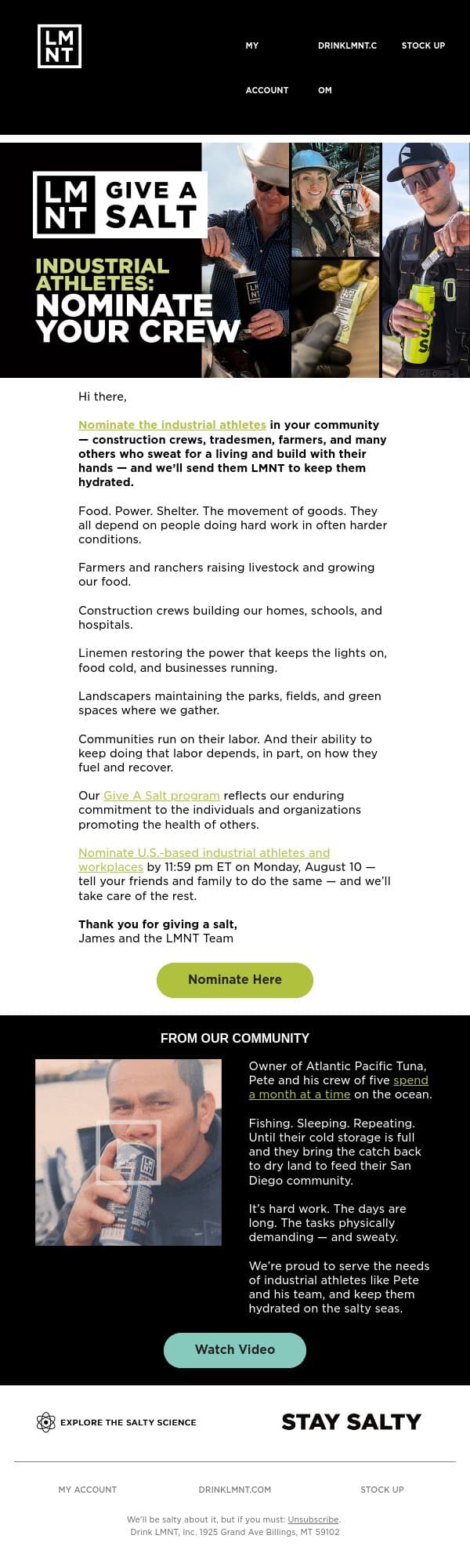 Nominate an industrial athlete to receive free LMNT email from LMNT screenshot