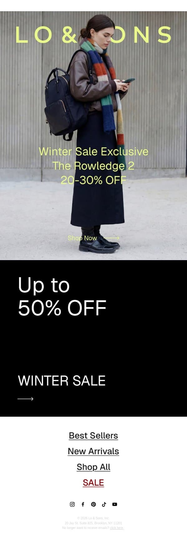 Winter Sale Exclusive - The Rowledge 2 email from Lo & Sons screenshot