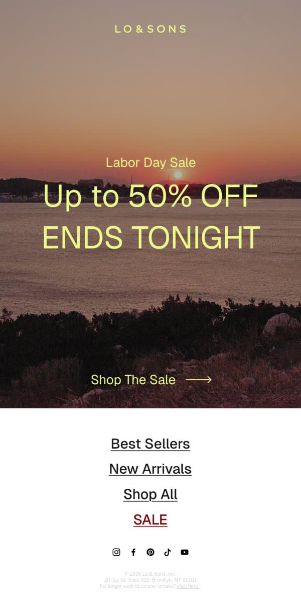 One Last Day for the LDW Sale email from Lo & Sons screenshot