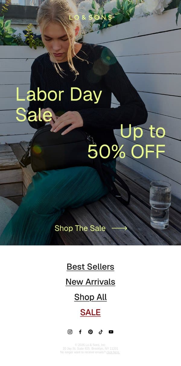Our Labor Day Sale Starts Now email from Lo & Sons screenshot