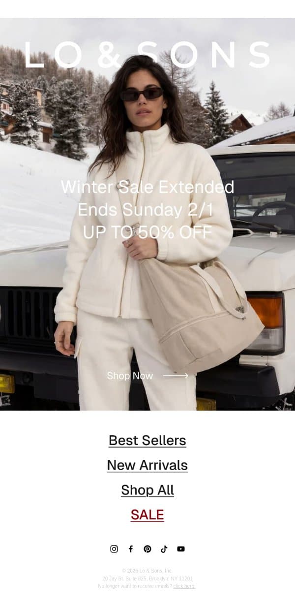 Winter Sale Extended email from Lo & Sons screenshot