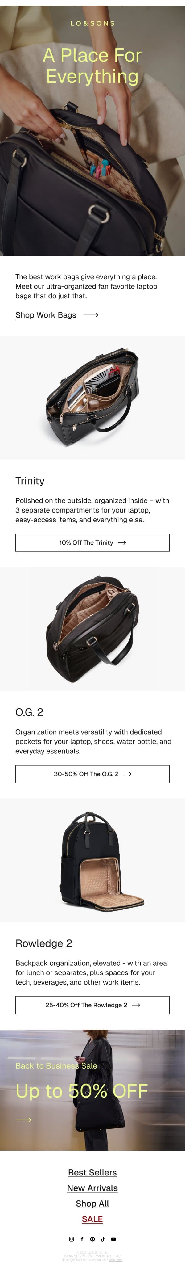 Your Most Organized Friend, In Bag Form email from Lo & Sons screenshot