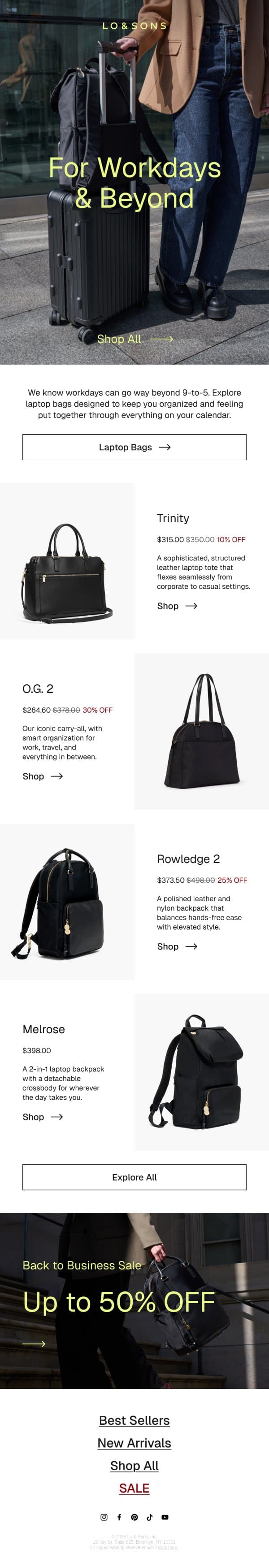 A Better Bag for Your 9-to-5 (and Beyond) email from Lo & Sons screenshot