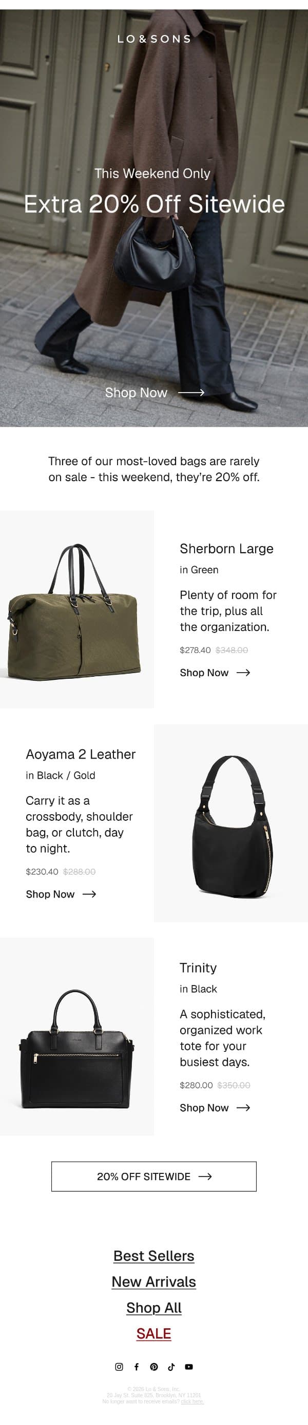 Rarely-on-Sale Favorites, Now 20% OFF email from Lo & Sons screenshot