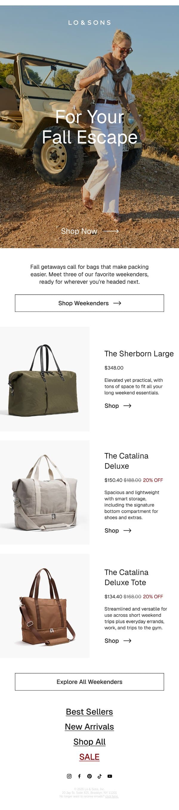 Going somewhere this fall? email from Lo & Sons screenshot