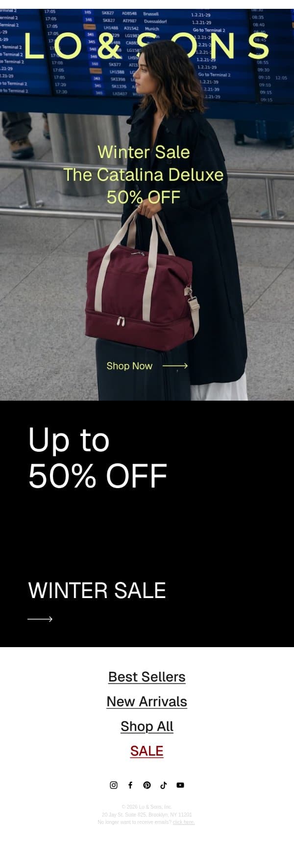 50% OFF The Catalina Deluxe! email from Lo & Sons screenshot