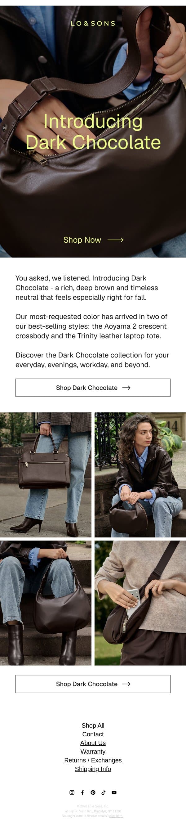 INTRODUCING: Dark Chocolate 🤎 email from Lo & Sons screenshot