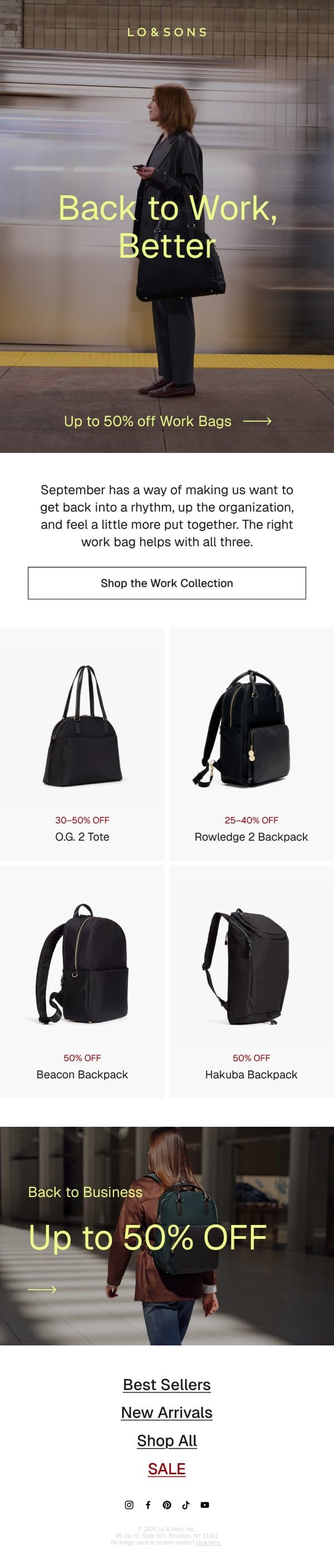 It's Back-to-Business Season email from Lo & Sons screenshot