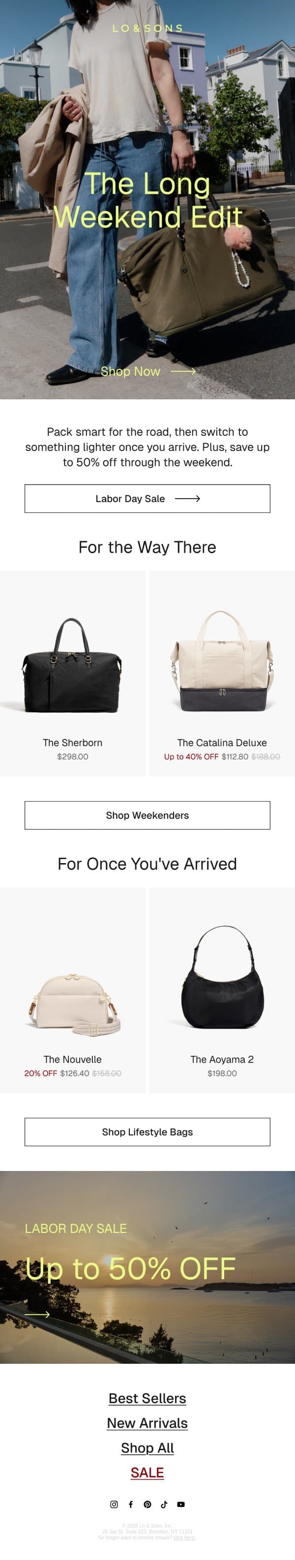 The Bags Your Long Weekend Needs email from Lo & Sons screenshot