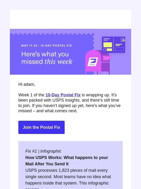 Reminder to dial in your postal savings email from Lob