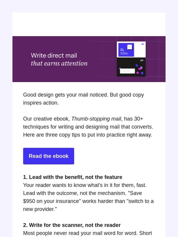 Copy tips for direct mail that gets read email from Lob