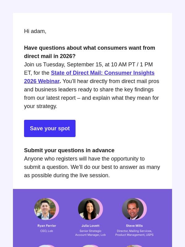 Your questions, answered by experts 9/15 email from Lob