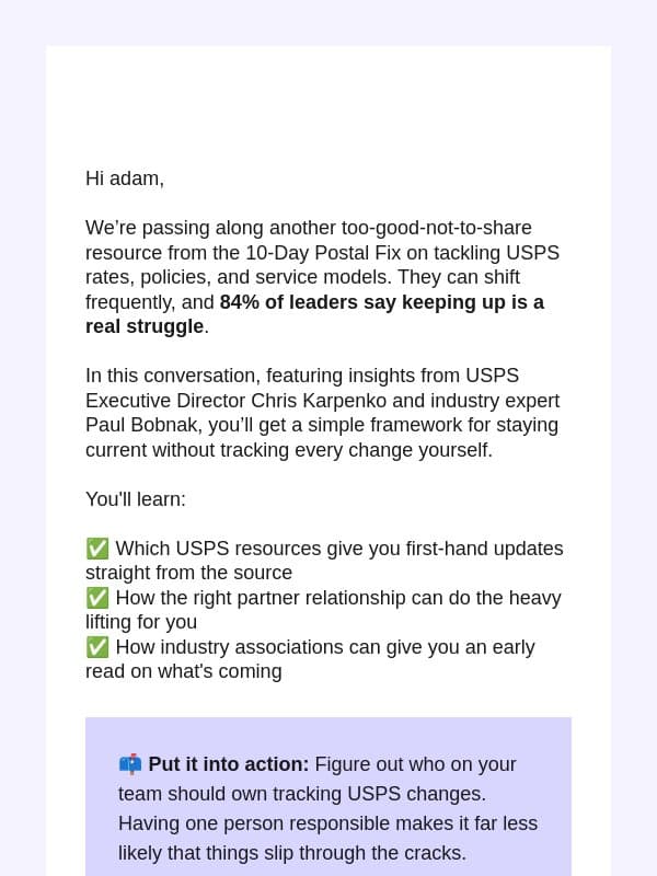 [Watch] How to stay ahead of USPS changes email from Lob