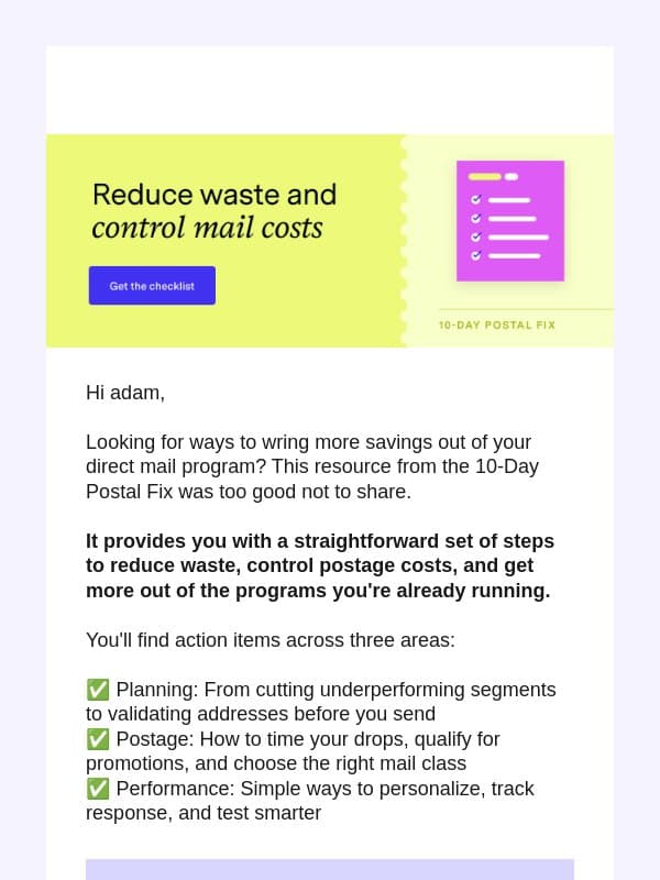 [Checklist] Control your mail costs email from Lob