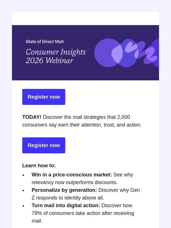 TODAY! State of Direct Mail: Consumer Insights 2026 email from Lob