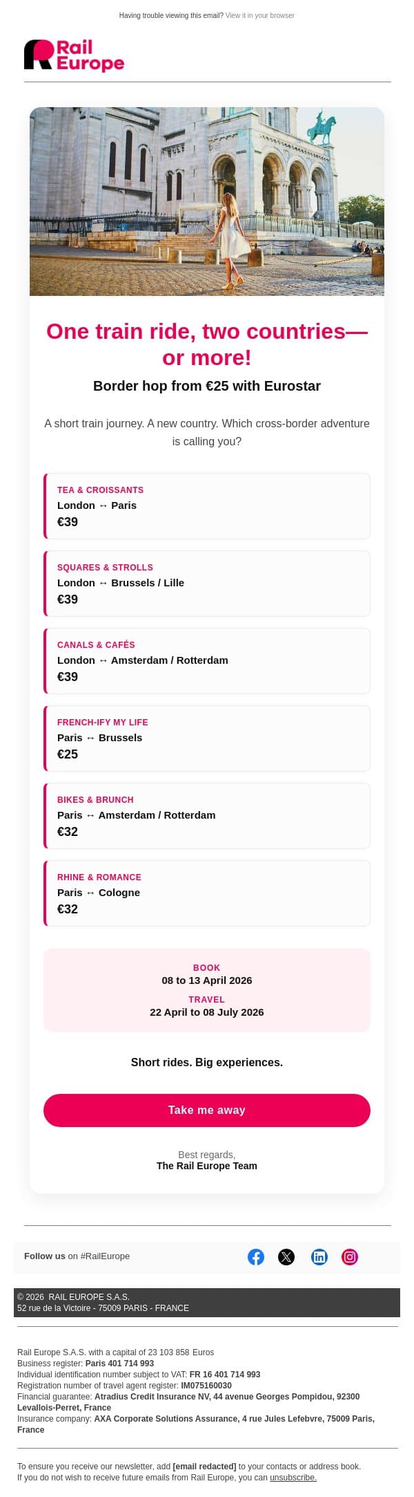 Hop between countries from just €25 email from Loco2 screenshot