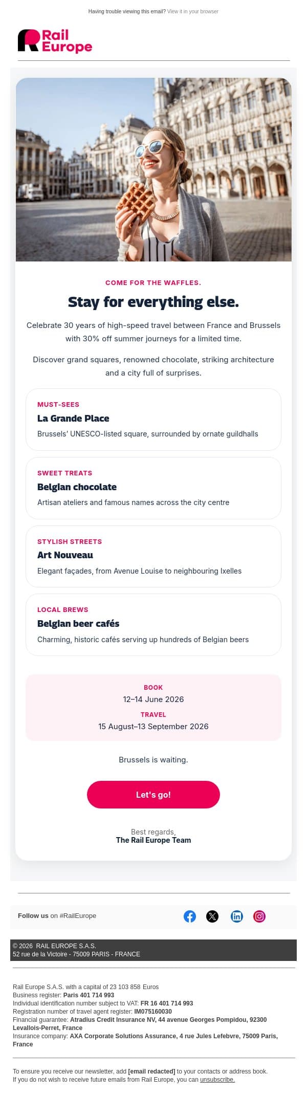 Updated version: 30 years, 30% off France ↔ Brussels. email from Loco2 screenshot