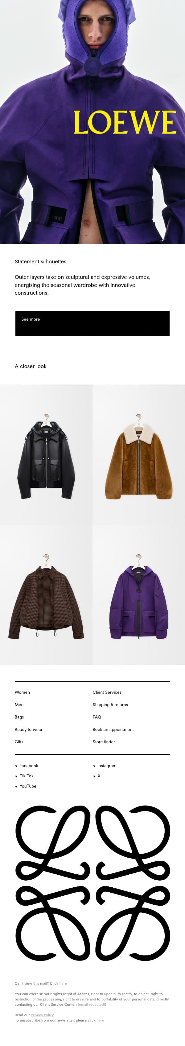 New outerwear email from Loewe screenshot