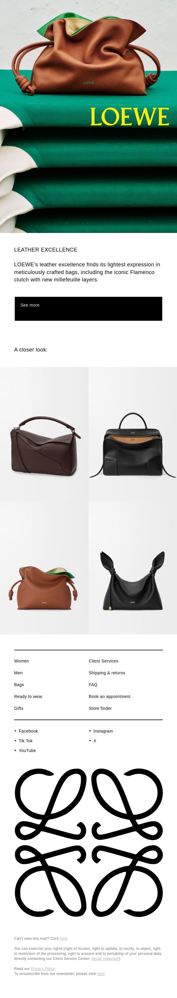 Soft, supple, and millefeuille email from Loewe screenshot