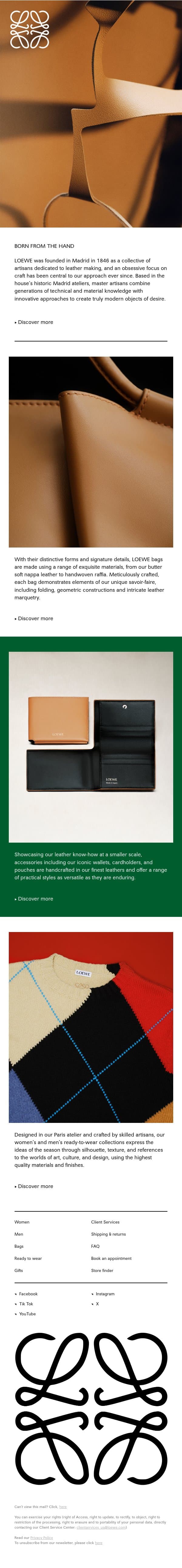 Born from the hand email from Loewe screenshot