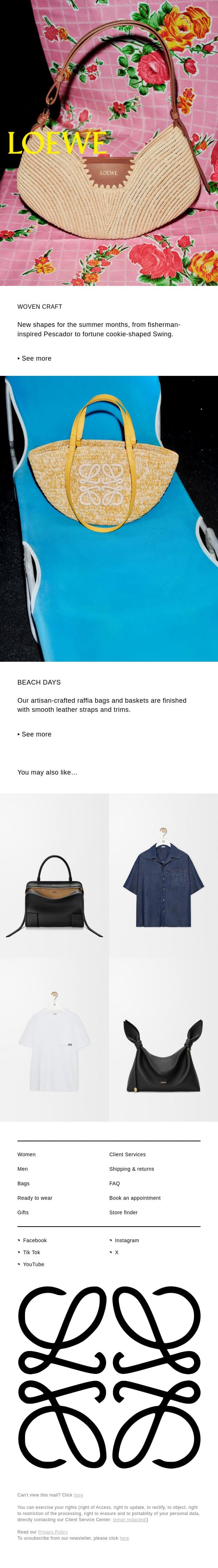 Summer bags and baskets email from Loewe screenshot
