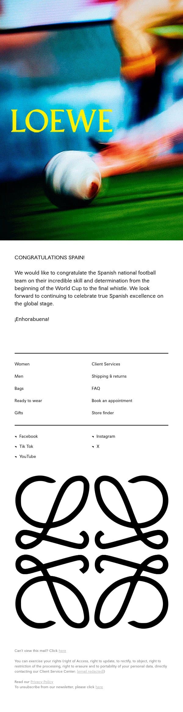 ¡Campeones! email from Loewe screenshot