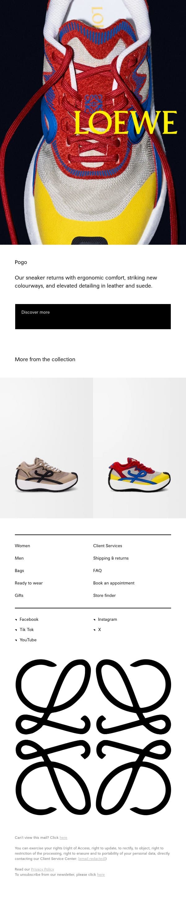 Pogo sneakers email from Loewe screenshot