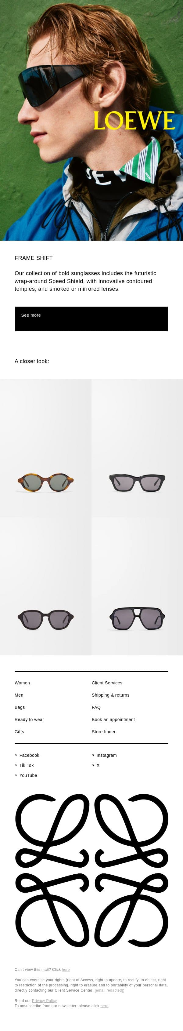 LOEWE sunglasses email from Loewe screenshot