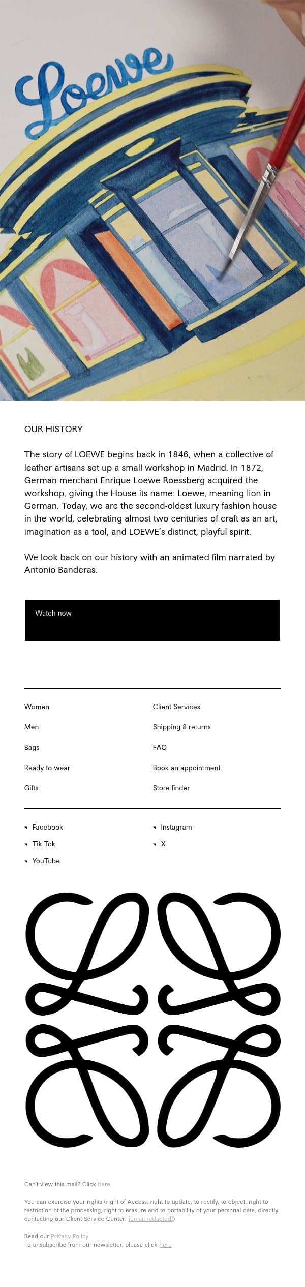 180 years of LOEWE email from Loewe screenshot