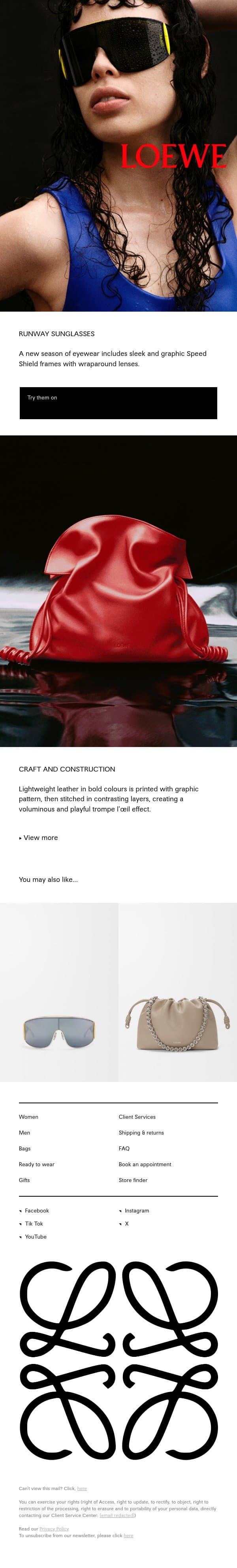 Distinct design email from Loewe screenshot