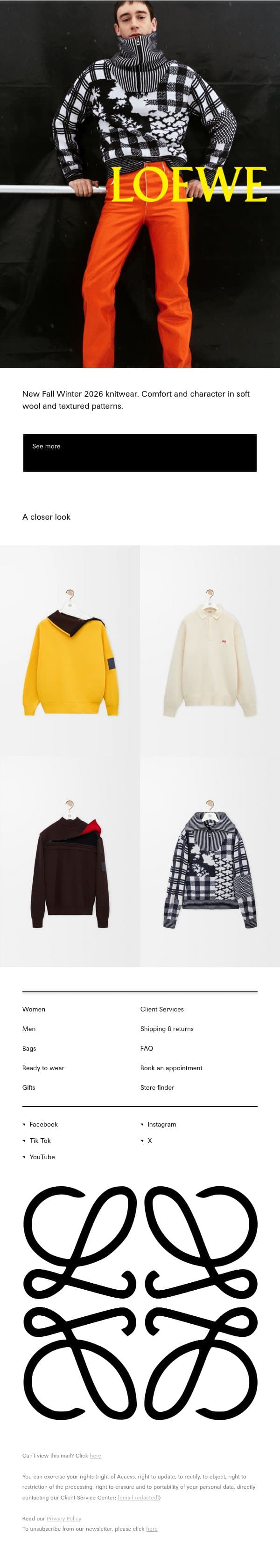 Knitwear weather email from Loewe screenshot