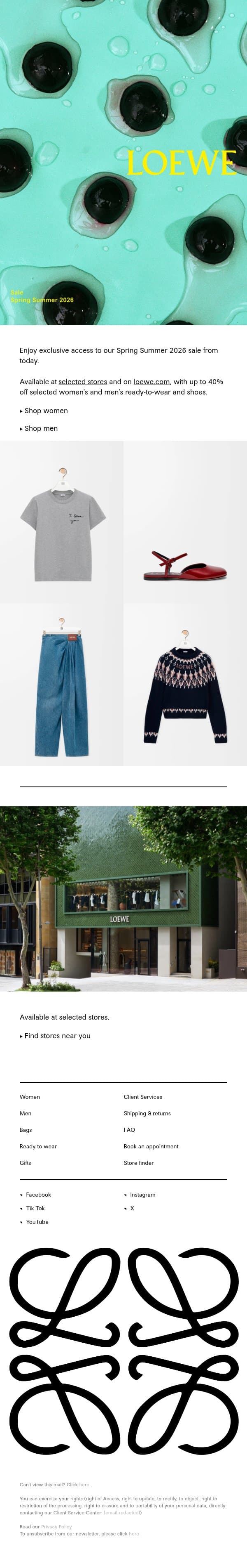 Now live: SS26 sale email from Loewe screenshot