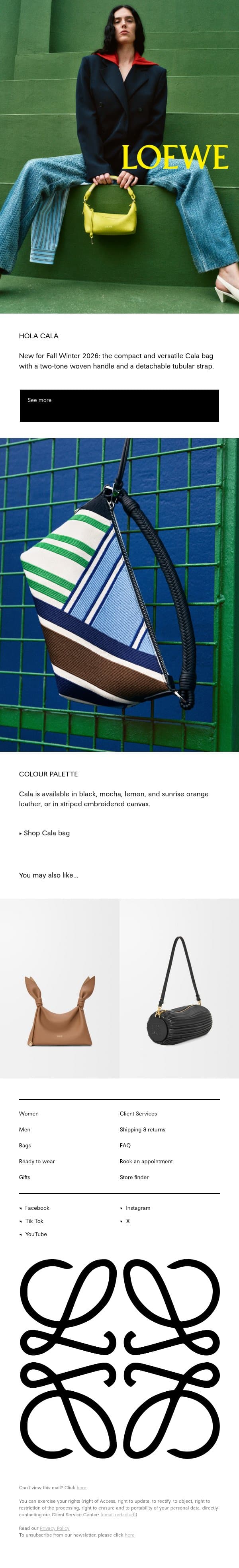 Cala email from Loewe screenshot