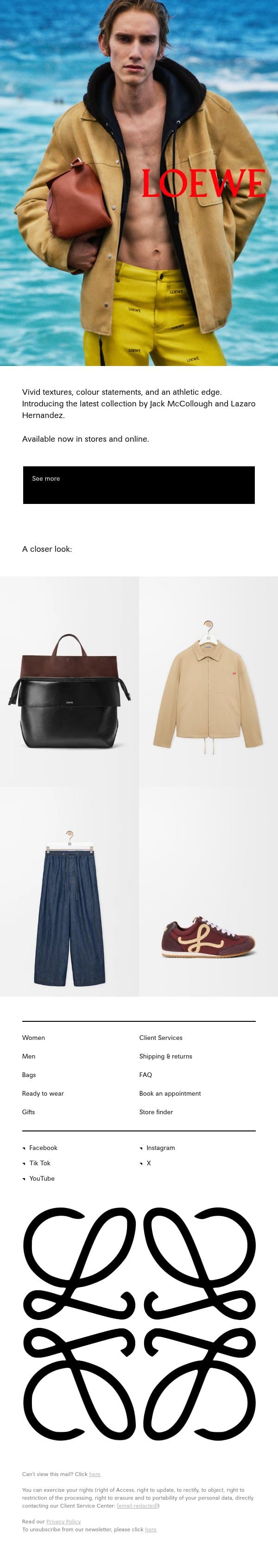 Fall Winter 2026 precollection email from Loewe screenshot