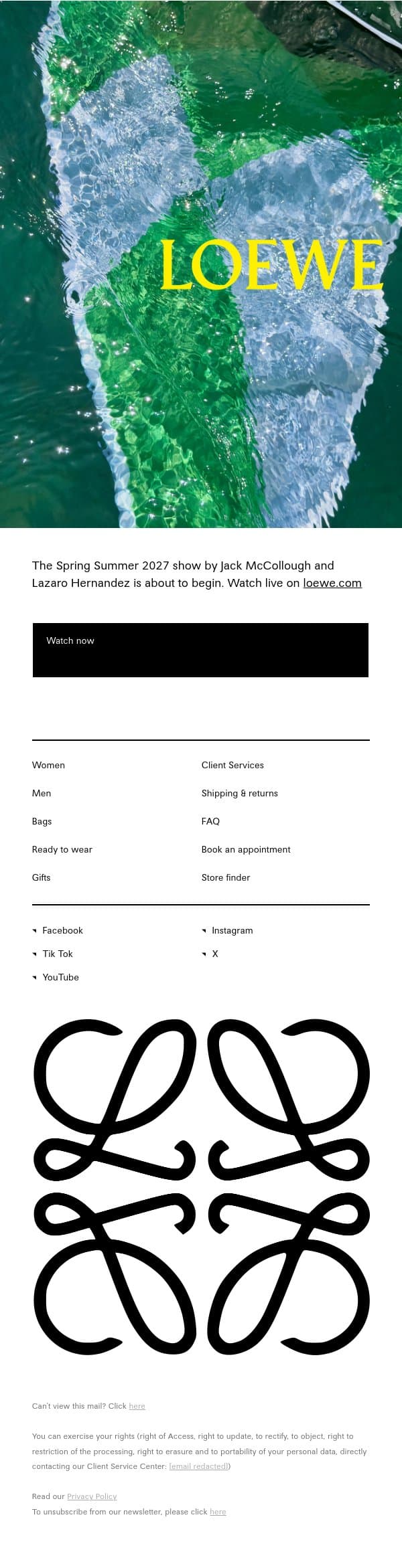 Watch now | Spring Summer 2027 show email from Loewe screenshot