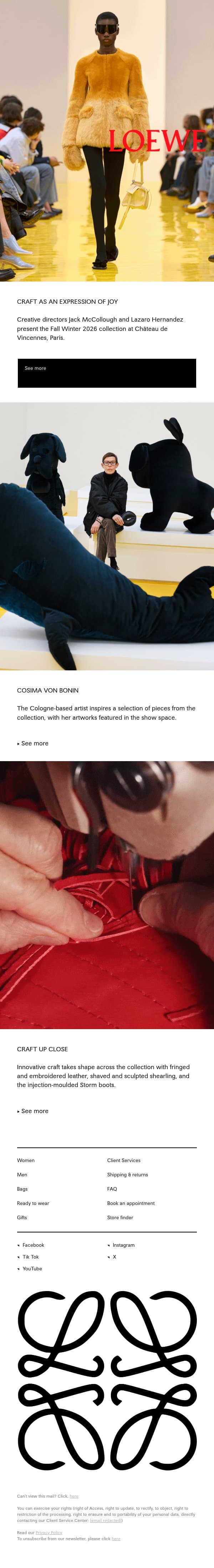 Fall Winter 2026 show email from Loewe screenshot