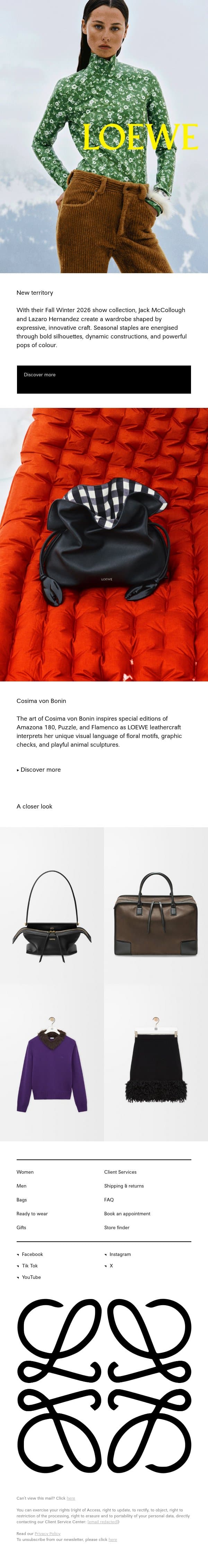 Fall Winter 2026 show collection email from Loewe screenshot