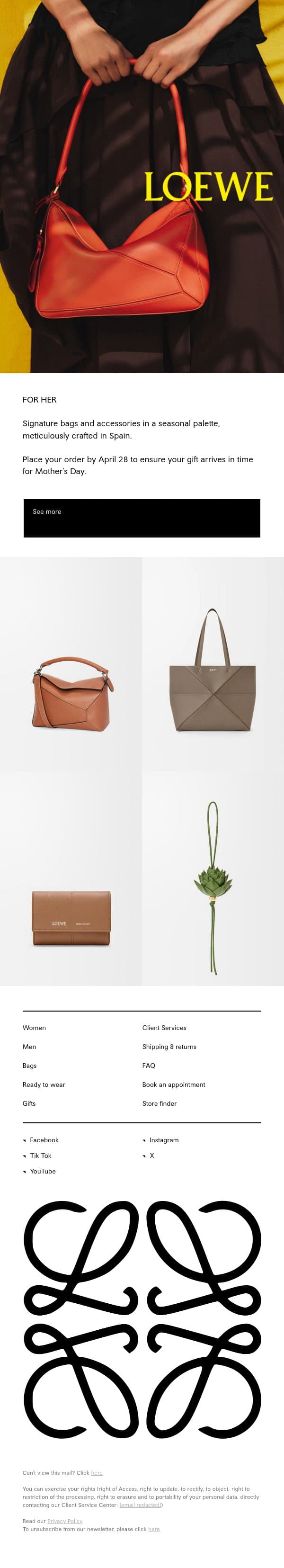 Mother's Day email from Loewe screenshot
