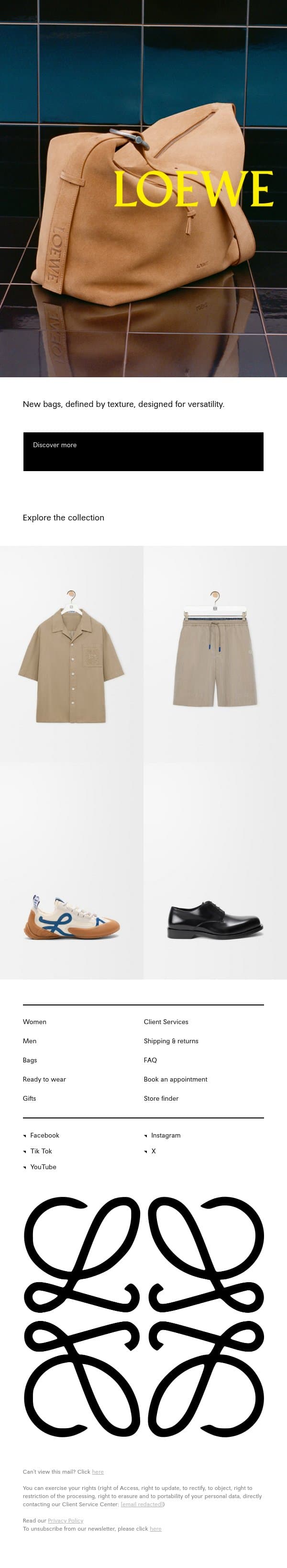 New arrivals email from Loewe screenshot