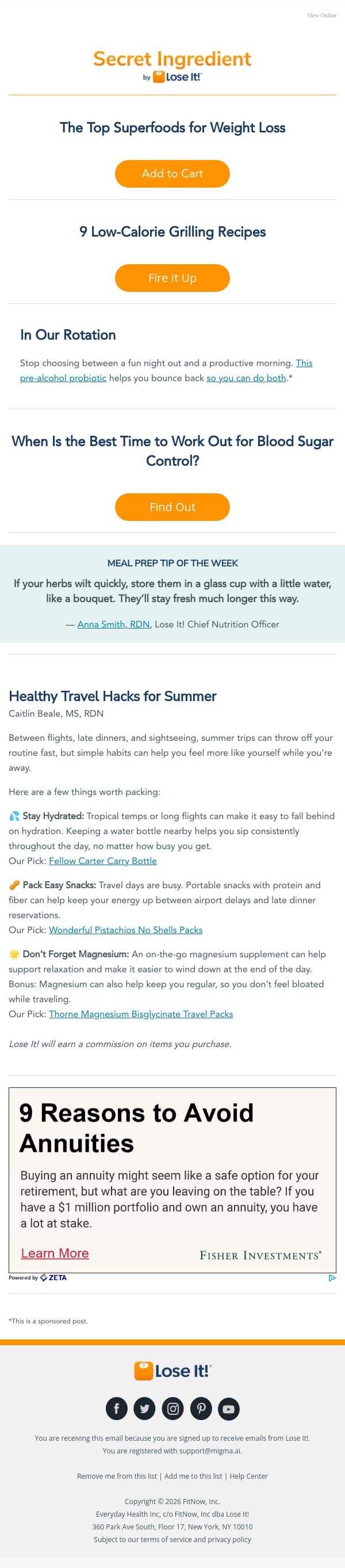 9 Superfoods for Weight Loss, According to Dietitians 🥬🫐 email from Lose It! screenshot