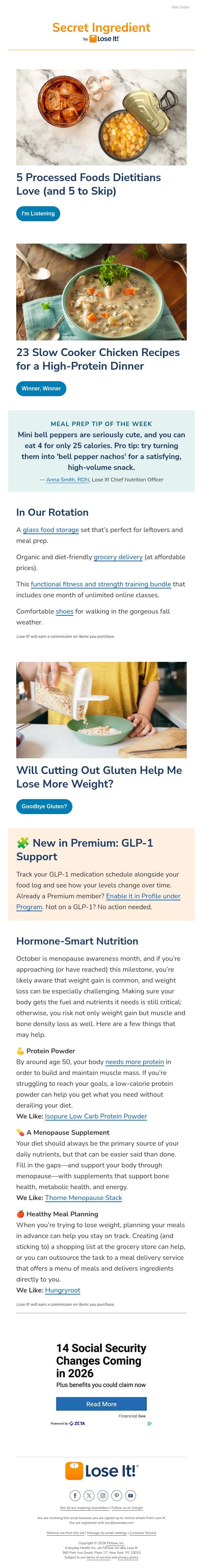 The 10 Best and Worst Processed Foods for Weight Loss email from Lose It! screenshot