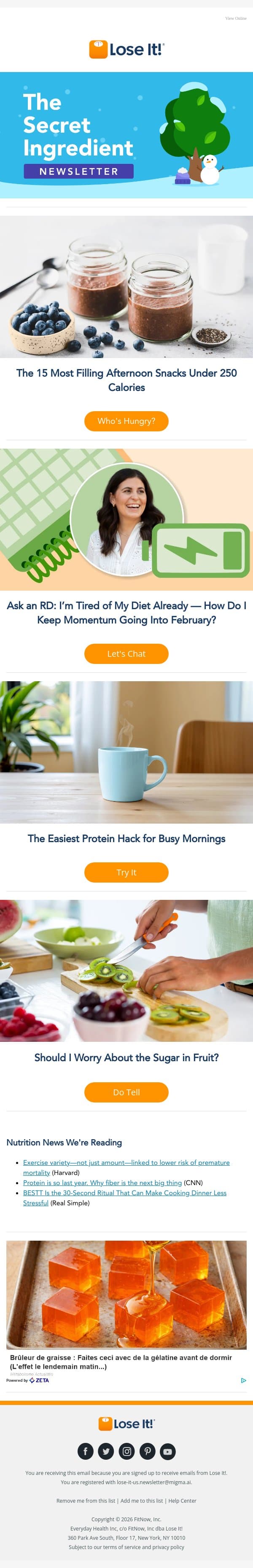15 Filling Afternoon Snacks Under 250 Calories✨😋 email from Lose It! screenshot