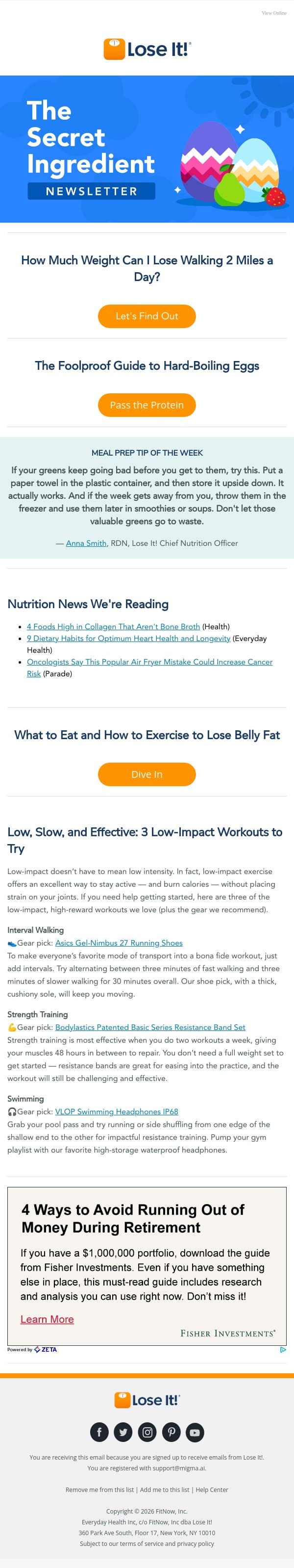 Can You Guess How Much Protein is in a Hard-Boiled Egg? email from Lose It! screenshot
